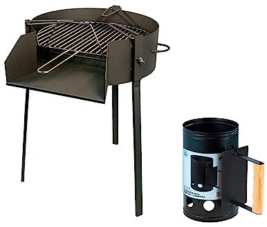 Deliex delicias de Extremadura. Barbacoa de carbón con soporte para paella más encendedor, regalos originales para hombres o mujeres. (1 BARBACOA 1 ENCENDEDOR)