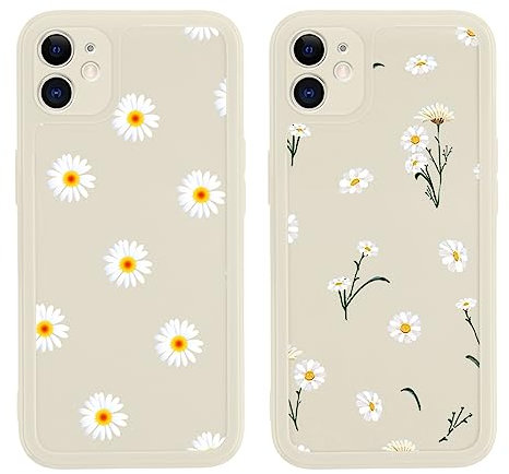 Yoedge 2 Stück Blumen HandyHülle für Apple iPhone 11 Hülle Blume 6,1, Silikon Handy Hülle für iPhone 11 Case 3D Daisy Gänseblümchen Muster Aesthetic Mädchen Frauen Geschenk Schutzhülle Weiß Cover
