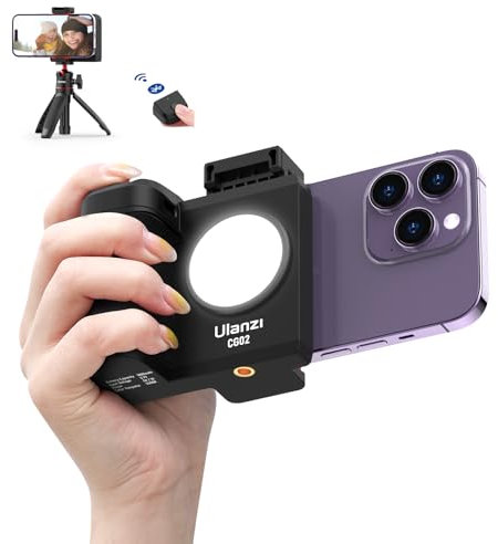 CG-02 Grip Holder for Smartphone Upgraded Phone Camera Grip w Remote Shutter Handheld Tripod Mount Fill Light Handheld Photography Accessories for iPhone 16 15 14 Pro MAX etc