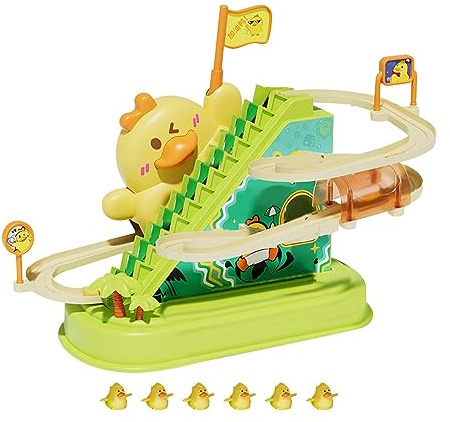 Colcolo Achterbahn-Spielzeug-Ente mit Musik, lustiges Enten-Treppenkletterspielzeug, langlebiges Rennstrecken-Spielset für Jungen, Mädchen, Kinder, 6 Enten