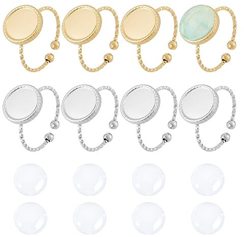 UNICRAFTALE 16 Stück 2 Farben DIY Blanko Ring Herstellungsset Verstellbare Halbrunde Cabochon Ring Rohlinge Edelstahl Offene Manschette Ring Rohlinge DIY Für Ring Schmuck Herstellung