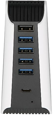 Hub USB para PS5, Extensor de Cargador de Hub de Expansión de Alta Velocidad USB de 5 Puertos Compatible con Consola PS5, 4X USB 2.0, 1x Puerto de Carga Rápida USB, 1x USB C,