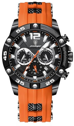 FORSINING Montre-bracelet de sport chronographe pour homme avec bracelet en silicone - Montre à quartz militaire étanche - Affichage analogique de la date, Orange, Sangle
