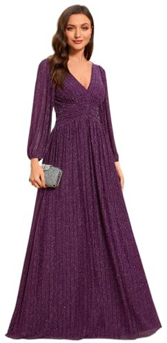 Ever-Pretty Robe de Soirée Femme Longue Brillants Plissé A Line Col V Chic Glycine Violette 42