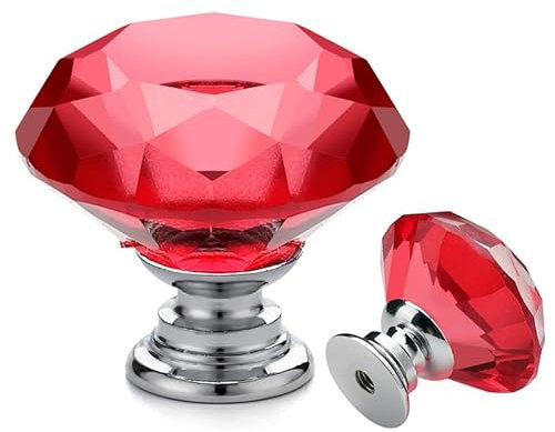 Ravinte 10 Stück Kristall Schublade knöpfe und griffe, Rot Diamant Form Knöpfe für Kommode Schubladen Küche Schrank Schublade zieht Griffe - 30mm Knöpfe mit Silber Basis