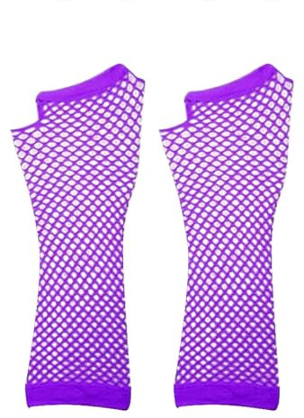Fischernetz-Handschuhe, elastisches Netz, mittellange Handschuhe, Bühnenkostüme mit Drag-Requisiten, sexy Halbfinger-Handschuhe Kostüm Kleider (Purple, One Size)