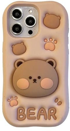 SGVAHY Custodia per iPhone 13 Pro Max Carino Kawaii 3D Cartoon Bear Morbido Silicone Bumper Antiurto Cover Protettiva per Bambini Ragazze