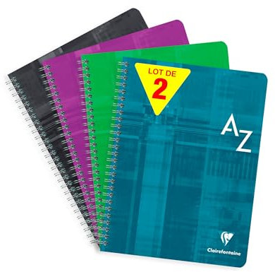Clairefontaine 8948AMZC Un lot de 2 Répertoires à Spirale - 17x22 cm - 100 Pages Grands Carreaux - Papier Blanc 90 g - Couverture Carte Pelliculée - Couleurs Assorties Aléatoires