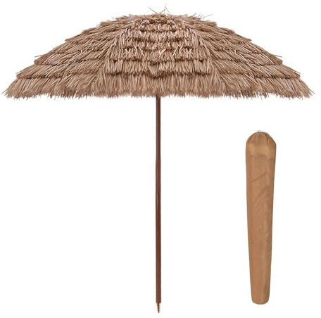 HonunGron 1.6m/2m/2.4m/3m Sonnenschirm Hawaii mit Ständer,Strandschirm Knickbar,Balkonschirm Höhenverstellbar,Strohschirm mit Tragetasche,Sonnenschirm für Garten,Strand,Outdoor (1.6m)