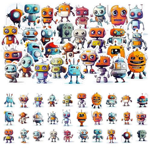 30-Stücke Cartoon Roboter Aufkleber, Nette Cartoon Roboter Aufkleber für Kinder, Lustige Roboter Aufkleber für Scrapbooking, DIY Handwerk, Laptops, Journal, Geschenke für Erwachsene, Kind