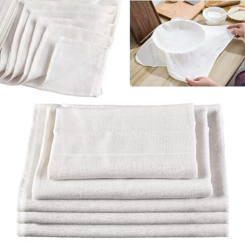 zrfgbxim 5 Pcs Etamine Alimentaire, Toile à Fromage Filtre Alimentaire, 50 x 50 cm Étamines à Fromage, Mousseline Tissu en Coton Non Blanchi, Tissu Filtrant Réutilisable pour Filtrer Tofu Jus Thé Lait