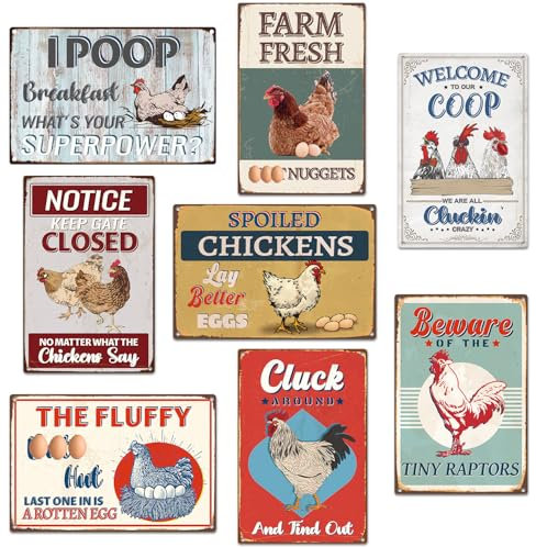 Yoyuspy Funny Chicken Coop Signs 8PCS Metal Outdoor 12x8 Inches