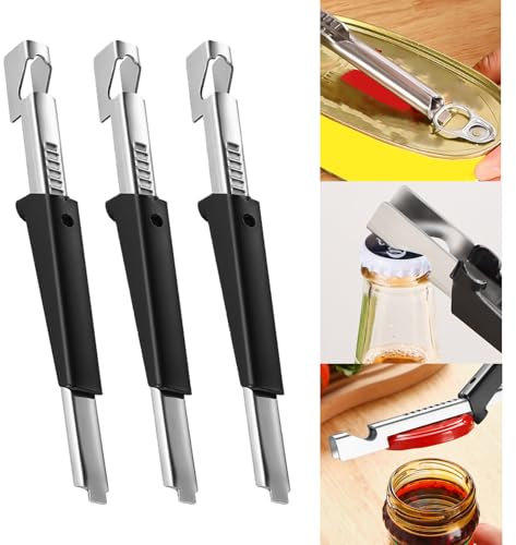 3 PCS Müheloser Arthritis Glasöffner,Schraubdeckelöffner,Jar Opener,Flaschenöffner für Senioren,leicht zu öffnender Multifunctional Deckelöffner,Arbeitssparender Glasdeckelöffner aus Edelstahl-Schwarz