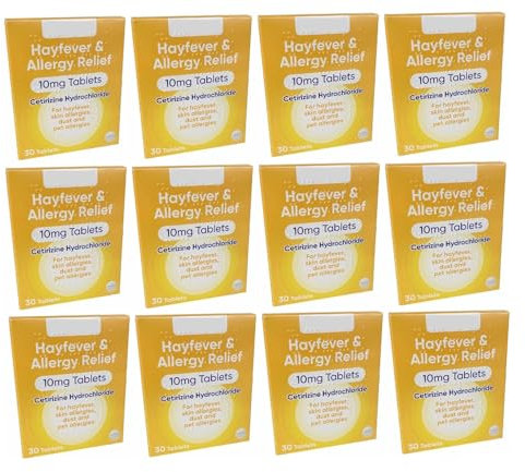 12 Months Supply Hayfever & Allergy Relief 10mg Cetirizine Hydrochloride Tablets - 30 Tablets x 12 (GSL)