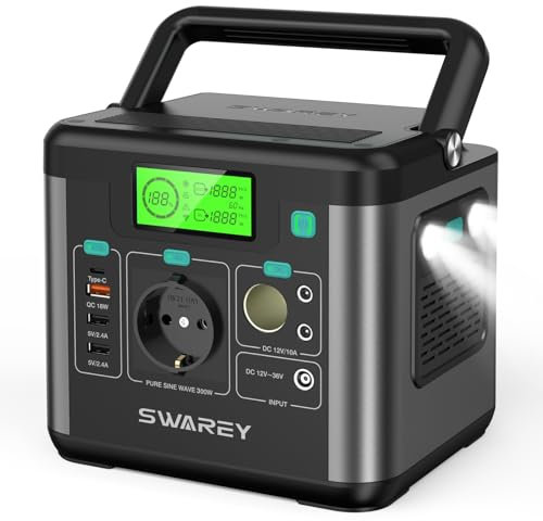 SWAREY Générateur Electrique Portable 300W Batterie Externe 220V Super Silencieux Sortir AC/USB/Type-C/QC 3.0 (S160(300W))