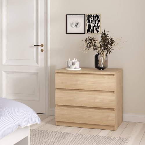 Dmora - Kommode Lilou, Mehrzweckkommode, Schlafzimmerkommode, Schrank mit Schubladen, 77x50 h68 cm, Eiche