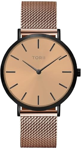 TORII Damenuhr Roségold Edelstahl - rund Quarz B38RM.RB Milanaise-Armband Strichindizes wasserdicht 50 m