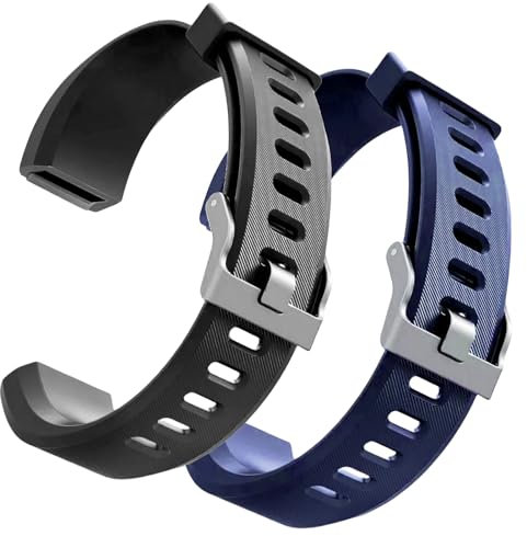 hoeslaw 2 Pcs Watch Bands Replacement for ID115plus HR, Very Fit Pro Activity Fitness Tracker Wrist Bands Set, Multicolor Veryfitpro Smart Watch Strap Replacements (Black Blue)