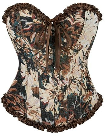 CHENZKBD Corset Femme Nouveau Style De Style Peinture À l'huile avec Un Vêtement en Dentelle Plissée avec Une Bande De Nombril-d-l