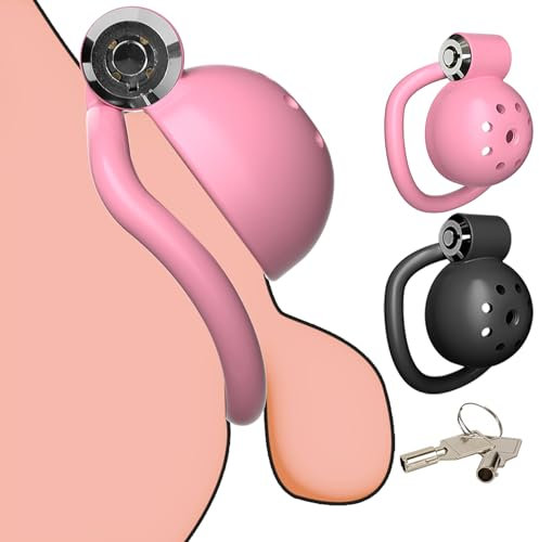 Chastity Cage hommes avec 5 anneaux courbés de différentes tailles, petite cage à pénis avec fermeture en une touche pour une fermeture facile, Cock Cage SM Bondage esclave sextoys (Black)