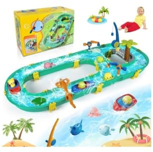 Gaethra Tavolo Sabbia e Acqua 3+ Anni, Giocattolo Sabbia e Acqua per Bambini mit 2 Barche, 6 Figure Animali, Tavolo d'attività d'Acqua für Bambini 3+ Jahr (37 PCS)