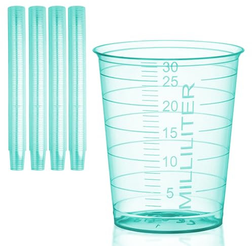 HaseMed - Set di 80 bicchieri in plastica graduati, 30 ml, per medicina, laboratorio, campioni e casa, igienici e versatili, colore: verde