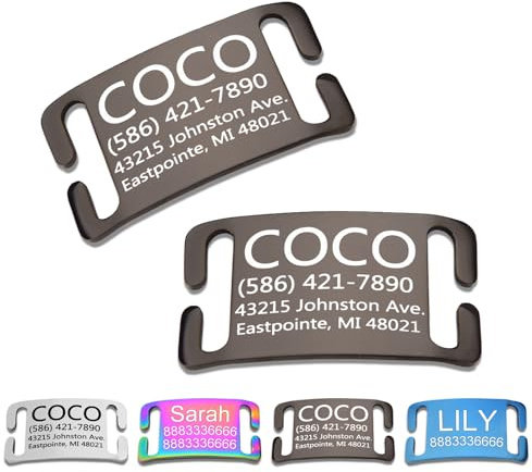 Personalized Engraved Slide-On Pet ID Tag, Open Ends, Black | Custom engraved name, phone & address; durable chew-proof stainless steel, easy to clean, 4 sizes for dogs & cats