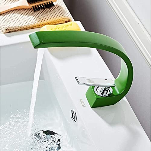 -Robinets, Robinet de lavabo de Salle de Bains, Robinet de lavabo à Montage sur Pont, mélangeur de lavabo Orange Vif, robinets d'eau Chaude et Froide, mélangeurs de Grue/Vert
