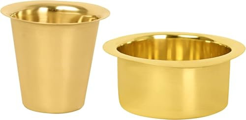 TRV Pure Gold Brass Filter Coffee Tumbler, South Indian Dawara Coffee Cup Set, Medium Size Set Of 1