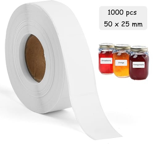 1000 Stück Etiketten Selbstklebend, 50 x 25 mm Aufkleber zum Beschriften, Wasserdicht Klebeetiketten, Adressetiketten Tiefkühletiketten Haushaltsetiketten für Büro Küche Marmelade