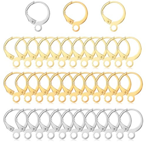 Tucnoeu 150 Stück Ohrringe Basteln Ohrringe Selber Machen Ohrring Haken, 13x15mm Edelstahl Französische Ohrhaken in Silber, Gold, Roségold für DIY Schmuckherstellung