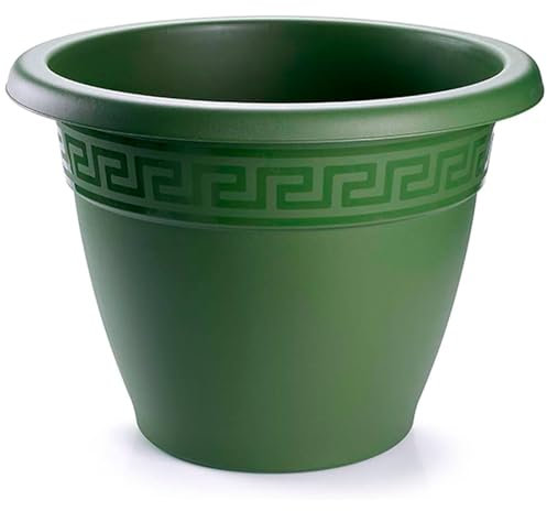 Tradineur - Pot rond en terre cuite, en plastique, convient pour l'extérieur et l'intérieur de la maison, diamètre 35 cm, vert