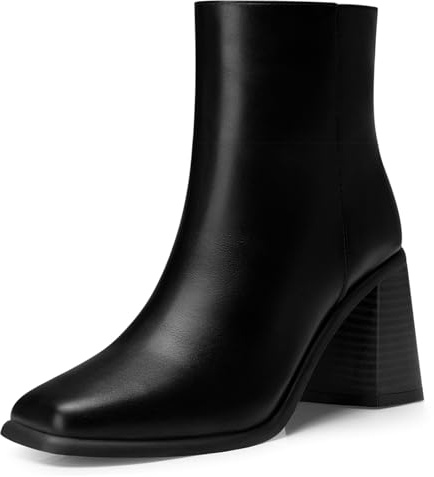 CELLENZ Women Heel Ankle Boots: Fashion Square Toe Boots - Chunky Heel Booties Womens - Black Leather 2026 Ankle Boot Night out Work Trip Size 9