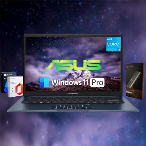 ASUS Ordinateur portable Vivobook 14 FHD, 40 Go de RAM, 1,1 To de stockage, (SSD interne de 1 To + SSD portable de 128 Go), processeur Intel Core i3 (6 cœurs et 8 fils), Microsoft Office à vie