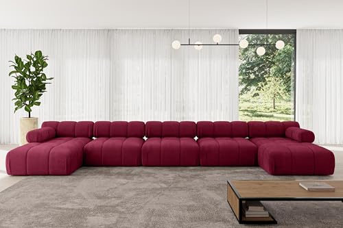 ALTDECOR Modulares Sofa Ecksofa in U-Form Corner modular Sofa Eckcouch Couch Wohnlandschaft Cauchsofa Polstersofa Tesso-U3-475x160x70 cm Bordeauxrot