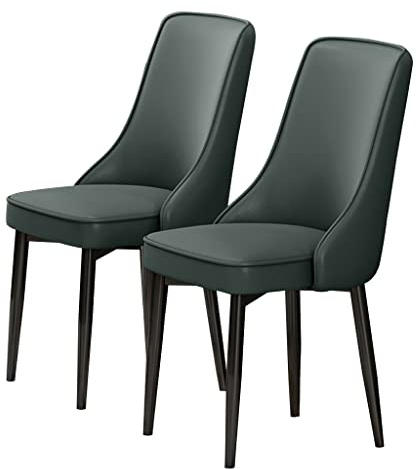 TINGMIAN Juego de 2 sillas de comedor de cocina de piel sintética a prueba de agua con patas de acero al carbono para sala de estar, dormitorio, cocina (verde oscuro)