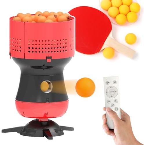 XEEAOFE Tischtennis-Roboter mit 90-Ball-Reserve, Pingpong-Ballmaschine, Kabellose Steuerung, Programmierbare Übungen-Frequenz/Ballgeschwindigkeit/Rotation/Landepunkt/Höhe