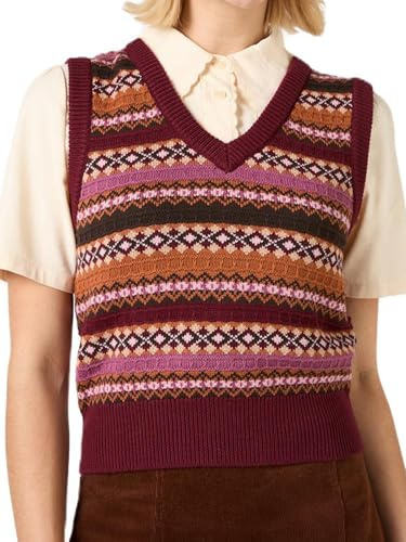 Yoisdtxc Women Ribbed Knit Sweater Vest Cherry Fish Pattern Sleeveless Crew Neck Loose Fit Pullover Tank Tops for Fall Winter
