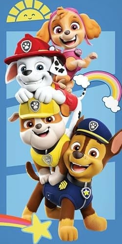 BERONAGE Paw Patrol Badetuch Rainbow 70x140 cm 100% Baumwolle Kinder Strandtuch Handtuch weich saugfähig Fanartikel Chase Marshall Skye Rubble Geschenk Strand Pool Schwimmbad