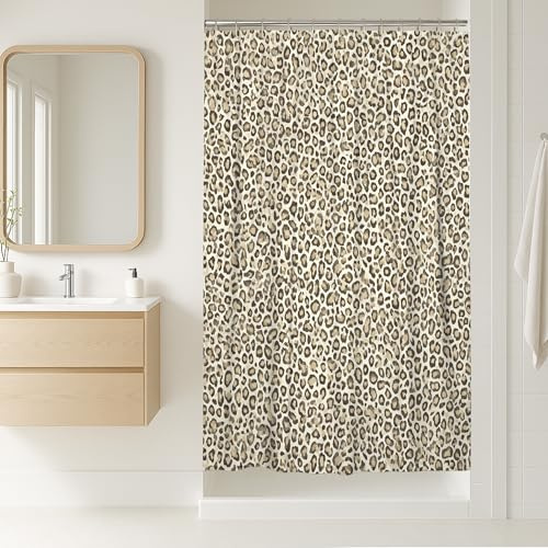 Rideau de douche moderne et contemporain en polyester imperméable avec imprimé léopard à pois beige pour salle de bain, baignoire, appartement, décoration d'appartement, 91,4 x 183 cm