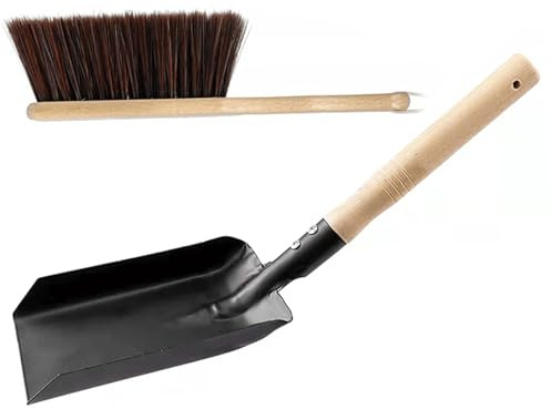 Hbbgdiy Kaminbesteck-Set, 2 Teile/Satz, Metall-Ascheschaufel und Herdbürste, tragbare Feuerreinigungswerkzeuge für Innenkamin, Holzofen, Winter-Heimgebrauch