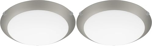 Eglo Mars 1 Plafón de techo de 1 foco, lámpara de pared y de techo de acero y cristal blanco satinado con borde plateado, casquillo E27 (Paquete de 2)