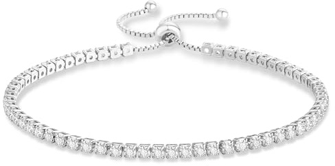 KRKC Verstellbares Tennisarmband Damen, 2,1mm Breite, 316L Edelstahl Weißgold, Hochwertiges Zirkonia Armband mit Feingliedrigkeit, Geschenk für Valentinstag, Jahrestag, Muttertag