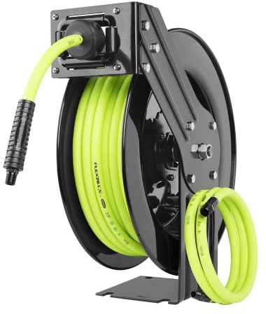Flexzilla Open Face Retractable Air Hose Reel, 3/8 in. x 50 ft, Heavy Duty, Lightweight, Hybrid, ZillaGreen - L8611FZ