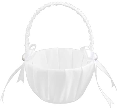Snner Weissen Satin Perlen Hochzeit Blumenmaedchen Korb Bowknot Dekor