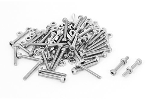 sourcing map Rändelschrauben, Innensechskant-Kopf, M 2,5 x 18 mm, mit Muttern, 50 Stück de