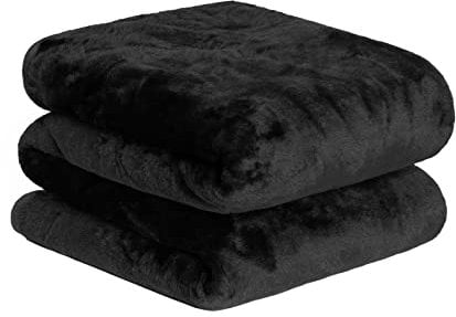 Dreamscene Throw Blanket for Sofa, Luxurious Black Faux Fur Mink Fleece Throw Blanket for Bed Super Soft Warm Lightweight King Size Bedspread Fleece Throw, 200 x 240cm