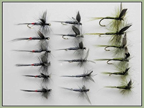 18 Dry Trout Fishing Flies -Blue Dun, Olive Dun and Iron Blue Dun, Choice (All Mixed)