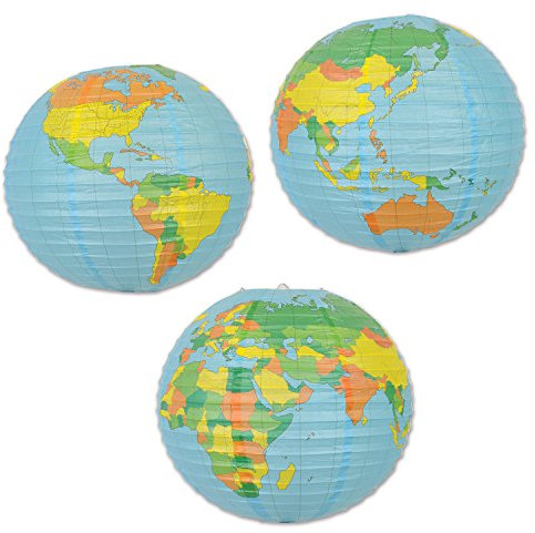 groß Kugel Papierlaterne PARTY hängende Dekoration - 39 cm - Weltkarte