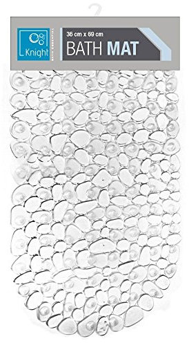 68 x 38cm Non Slip Bath Shower Mat Pebble Stone Design Anti Fall Grip Drain Holes Strong Suction Cup Soft PVC Material